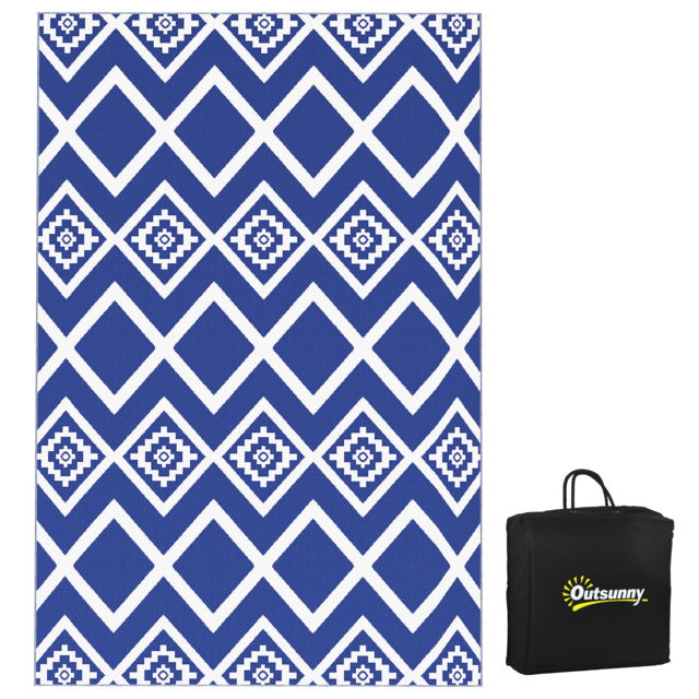 Outsunny Reversible Outdoor Rug, Plastic Straw, Portable with Carry Bag, 182 x 274cm, Blue and White - Aosom UK - image 1