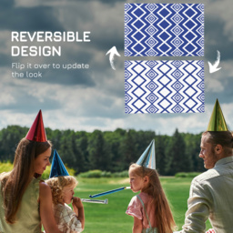 Outsunny Reversible Outdoor Rug, Plastic Straw, Portable with Carry Bag, 182 x 274cm, Blue and White - Aosom UK - thumbnail 7