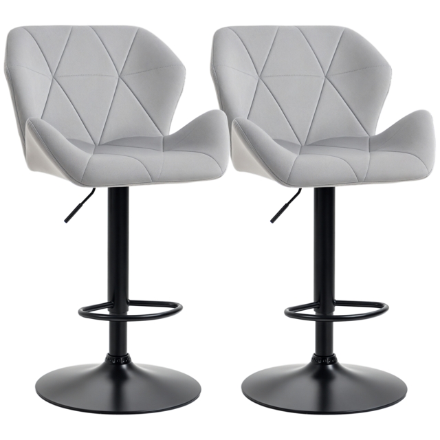 HOMCOM Set Of 2 Bar Chair With Backs, Velvet-Touch Bar Stools w/ Metal Frame Footrest, Adjustable Height Swivel Grey - Aosom UK - image 1