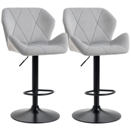 HOMCOM Set Of 2 Bar Chair With Backs, Velvet-Touch Bar Stools w/ Metal Frame Footrest, Adjustable Height Swivel Grey - Aosom UK - thumbnail 1