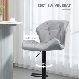 HOMCOM Set Of 2 Bar Chair With Backs, Velvet-Touch Bar Stools w/ Metal Frame Footrest, Adjustable Height Swivel Grey - Aosom UK - thumbnail 7