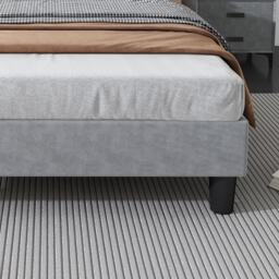 Double Velvet Upholstered Ottoman Bed with LED Light, 4 USB Ports, Lower Flap Door Storage and Soft Backrest, 204L x 96W x 107H cm, Gray - Aosom.UK - thumbnail 7