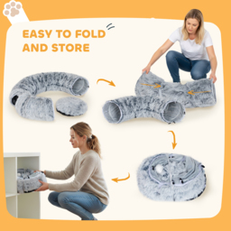 PawHut 2-in-1 Donut Cat Tunnel with Washable Bed, Play Tunnel Bed with Toy Ball and Door Hole for Indoor Cats, Light Grey - thumbnail 8