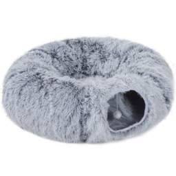 PawHut 2-in-1 Donut Cat Tunnel with Washable Bed, Play Tunnel Bed with Toy Ball and Door Hole for Indoor Cats, Light Grey - thumbnail 1