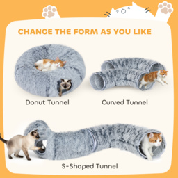 PawHut 2-in-1 Donut Cat Tunnel with Washable Bed, Play Tunnel Bed with Toy Ball and Door Hole for Indoor Cats, Light Grey - thumbnail 4