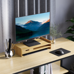 HOMCOM Laptop and Screen Stand PC Plinth Stand TV Computer Desktop Organiser W/Drawer Bamboo - Aosom UK - thumbnail 9