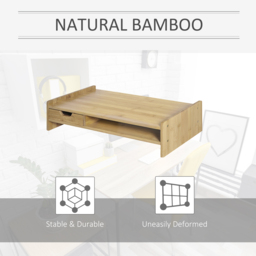 HOMCOM Laptop and Screen Stand PC Plinth Stand TV Computer Desktop Organiser W/Drawer Bamboo - Aosom UK - thumbnail 6