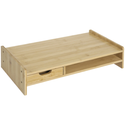 HOMCOM Laptop and Screen Stand PC Plinth Stand TV Computer Desktop Organiser W/Drawer Bamboo - Aosom UK