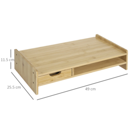 HOMCOM Laptop and Screen Stand PC Plinth Stand TV Computer Desktop Organiser W/Drawer Bamboo - Aosom UK - thumbnail 3