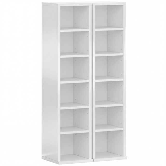 HOMCOM Set of 2 CD Media Display Shelf Unit Tower Rack with Adjustable Shelves, High Gloss White - image 1