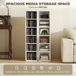 HOMCOM Set of 2 CD Media Display Shelf Unit Tower Rack with Adjustable Shelves, High Gloss White - thumbnail 4