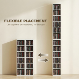 HOMCOM Set of 2 CD Media Display Shelf Unit Tower Rack with Adjustable Shelves, High Gloss White - thumbnail 5