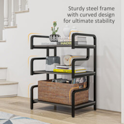 HOMCOM 3-Tier Storage Shelves, Metal Shelving Unit, Industrial Printer Table for Home Office, Display Rack for Living Room, Black - Aosom UK - thumbnail 5