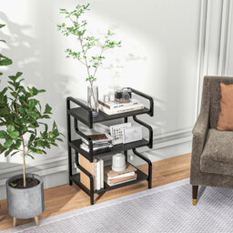 HOMCOM 3-Tier Storage Shelves, Metal Shelving Unit, Industrial Printer Table for Home Office, Display Rack for Living Room, Black - Aosom UK - thumbnail 7