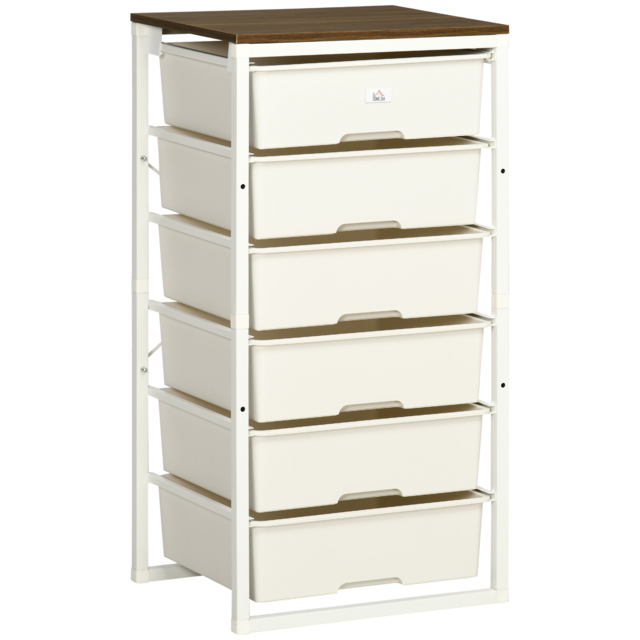 HOMCOM Bedroom Storage Chest of 6 Drawers, Steel Frame Organiser Unit for Clothes & Accessories, Living Room Furniture, White - Aosom UK - image 1