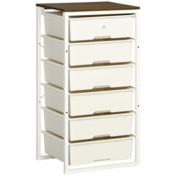 HOMCOM Bedroom Storage Chest of 6 Drawers, Steel Frame Organiser Unit for Clothes & Accessories, Living Room Furniture, White - Aosom UK - thumbnail 1