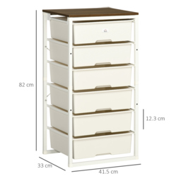 HOMCOM Bedroom Storage Chest of 6 Drawers, Steel Frame Organiser Unit for Clothes & Accessories, Living Room Furniture, White - Aosom UK - thumbnail 3