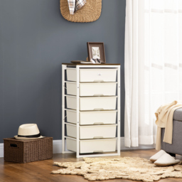 HOMCOM Bedroom Storage Chest of 6 Drawers, Steel Frame Organiser Unit for Clothes & Accessories, Living Room Furniture, White - Aosom UK - thumbnail 2