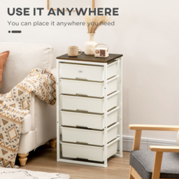 HOMCOM Bedroom Storage Chest of 6 Drawers, Steel Frame Organiser Unit for Clothes & Accessories, Living Room Furniture, White - Aosom UK - thumbnail 4