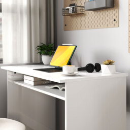 HOMCOM Writing Desk, Computer Table, Small Writing Desk with Storage Shelf, High Gloss, Modern Home Office Desk, White - Aosom UK - thumbnail 8