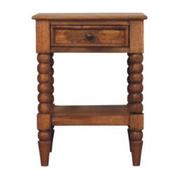 Solid Wood Spindle Bedside Table with Durable Construction, Console Table with Drawer and Shelf Storage, 35L x 45W x 60H cm, Brown - Aosom UK - thumbnail 2
