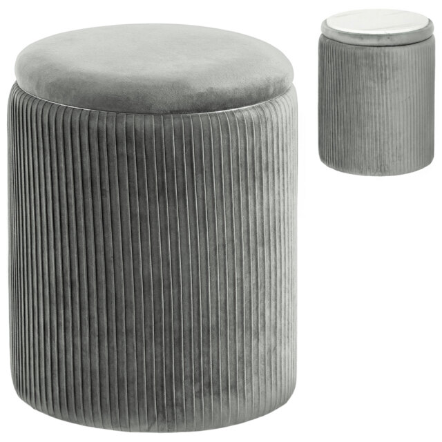 HOMCOM Storage Ottoman Modern Velvet Round Foot Stool for Living Room Bedroom 45 cm Grey - image 1