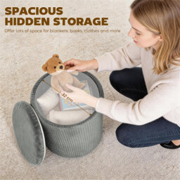 HOMCOM Storage Ottoman Modern Velvet Round Foot Stool for Living Room Bedroom 45 cm Grey - thumbnail 5