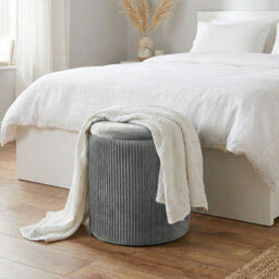 HOMCOM Storage Ottoman Modern Velvet Round Foot Stool for Living Room Bedroom 45 cm Grey - thumbnail 7