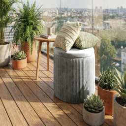HOMCOM Storage Ottoman Modern Velvet Round Foot Stool for Living Room Bedroom 45 cm Grey - thumbnail 9