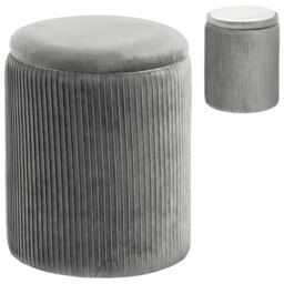 HOMCOM Storage Ottoman Modern Velvet Round Foot Stool for Living Room Bedroom 45 cm Grey - thumbnail 1