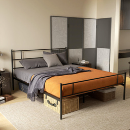 HOMCOM King Size Metal Bed Frame, Solid Bedstead with Headboard, Footboard, Metal Slat Support, Underbed Storage, Bedroom Furniture - Aosom UK - thumbnail 8