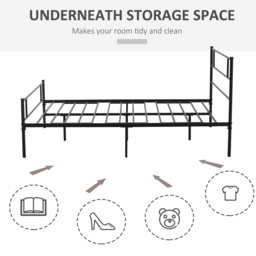 HOMCOM King Size Metal Bed Frame, Solid Bedstead with Headboard, Footboard, Metal Slat Support, Underbed Storage, Bedroom Furniture - Aosom UK - thumbnail 4