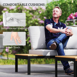 Outsunny Four-Piece Garden Corner Sofa Set with 2 Loveseats and 2 Coffee Tables - Teak - Aosom UK - thumbnail 6