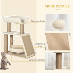 PawHut Cat Climbing Tree, Scratch Pad, Cosy Bed Perch, Play Ball, for Indoor Cats, 60 x 30 x 76 cm, Light Brown - Aosom UK - thumbnail 6