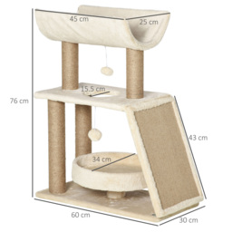 PawHut Cat Climbing Tree, Scratch Pad, Cosy Bed Perch, Play Ball, for Indoor Cats, 60 x 30 x 76 cm, Light Brown - Aosom UK - thumbnail 3