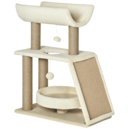 PawHut Cat Climbing Tree, Scratch Pad, Cosy Bed Perch, Play Ball, for Indoor Cats, 60 x 30 x 76 cm, Light Brown - Aosom UK