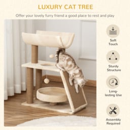 PawHut Cat Climbing Tree, Scratch Pad, Cosy Bed Perch, Play Ball, for Indoor Cats, 60 x 30 x 76 cm, Light Brown - Aosom UK - thumbnail 4