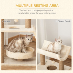 PawHut Cat Climbing Tree, Scratch Pad, Cosy Bed Perch, Play Ball, for Indoor Cats, 60 x 30 x 76 cm, Light Brown - Aosom UK - thumbnail 5