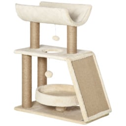 PawHut Cat Climbing Tree, Scratch Pad, Cosy Bed Perch, Play Ball, for Indoor Cats, 60 x 30 x 76 cm, Light Brown - Aosom UK - thumbnail 1