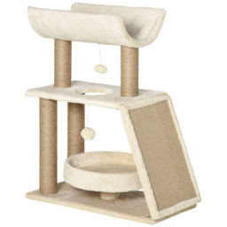 PawHut Cat Climbing Tree, Scratch Pad, Cosy Bed Perch, Play Ball, for Indoor Cats, 60 x 30 x 76 cm, Light Brown - Aosom UK