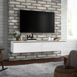 "HOMCOM 160cm High Gloss Floating TV Unit Stand for TVs up to 70"", Wall Mounted TV Cabinet with Storage Cupboards, White - Aosom UK" - thumbnail 2