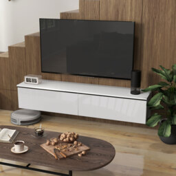 "HOMCOM 160cm High Gloss Floating TV Unit Stand for TVs up to 70"", Wall Mounted TV Cabinet with Storage Cupboards, White - Aosom UK" - thumbnail 7