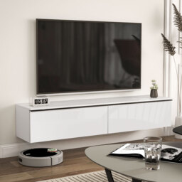 "HOMCOM 160cm High Gloss Floating TV Unit Stand for TVs up to 70"", Wall Mounted TV Cabinet with Storage Cupboards, White - Aosom UK" - thumbnail 8