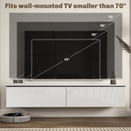 "HOMCOM 160cm High Gloss Floating TV Unit Stand for TVs up to 70"", Wall Mounted TV Cabinet with Storage Cupboards, White - Aosom UK" - thumbnail 6
