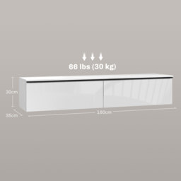 "HOMCOM 160cm High Gloss Floating TV Unit Stand for TVs up to 70"", Wall Mounted TV Cabinet with Storage Cupboards, White - Aosom UK" - thumbnail 3