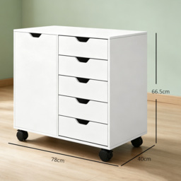 HOMCOM Mobile Filing Cabinet with 5 Drawers, Door and Adjustable Shelf, Rolling File Cabinet, Printer Table for Study - Aosom UK - thumbnail 3
