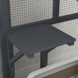 PawHut Cat Cage House, Catio Cat Outdoor Enclosure on Wheels, Weather-Resistant Wooden Kitty Cage with Platforms, Hammock, Light Grey - Aosom UK - thumbnail 9