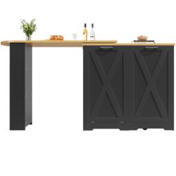 360° Rotating Kitchen Island with Folding 3D Textured Doors and Side Shelves, Swivel Sideboard for Kitchen, 138L x 38W x 105.5H cm, Black - Aosom UK - thumbnail 9