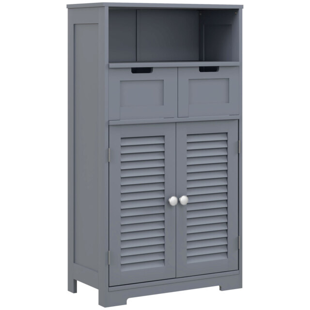 Kleankin Bathroom Storage Cabinet with Drawers, Louvred Doors, Open Compartment, Adjustable Shelf, Grey - Aosom UK - image 1