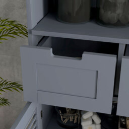 Kleankin Bathroom Storage Cabinet with Drawers, Louvred Doors, Open Compartment, Adjustable Shelf, Grey - Aosom UK - thumbnail 8